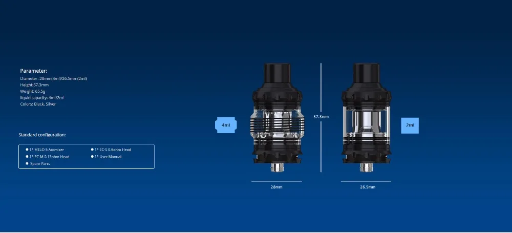Originial Eleaf MELO 5 Tank 2ML 4ML E Cigarette Atomizer with EC-S EC-M Coil Suitable for istick Rim Box MOD Vape 02 (6)