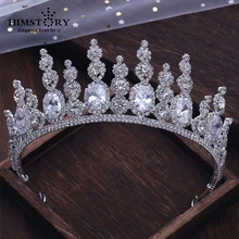 Himstory Luxury Cubic Zircon Crown Wedding Hair Accessories Crystal Bridal Tiaras Crowns Headpieces Diadem Rhinestones Pageant wedding bridal tiara crown clear zircon crystal rhinestones women brides diadem pageant party