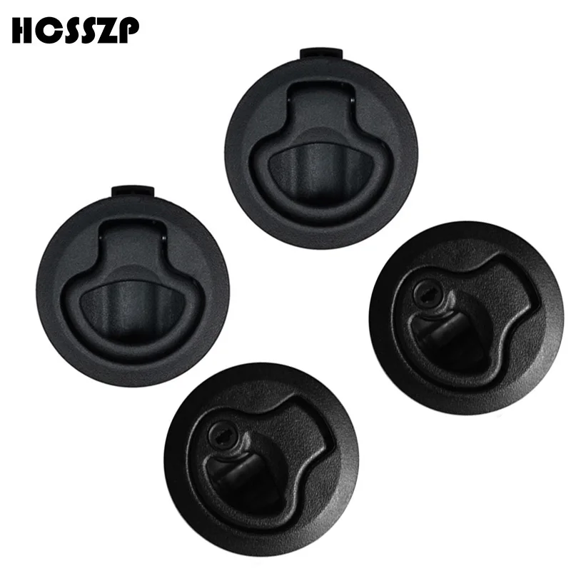 

4 Pcs 2" Plastic Flush Pull Slam Latches Set(2 with lock+2 no lock )Round Deck Lock Hasp Lift Ring Handle Yacht Accessories