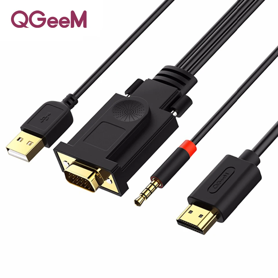 QGEEM VGA в HDMI кабель с аудио 1080 P@ 60 Гц VGA HDMI адаптер конвертер мужчин и мужчин для ноутбука проектор Ps3 Xbox HDMI VGA