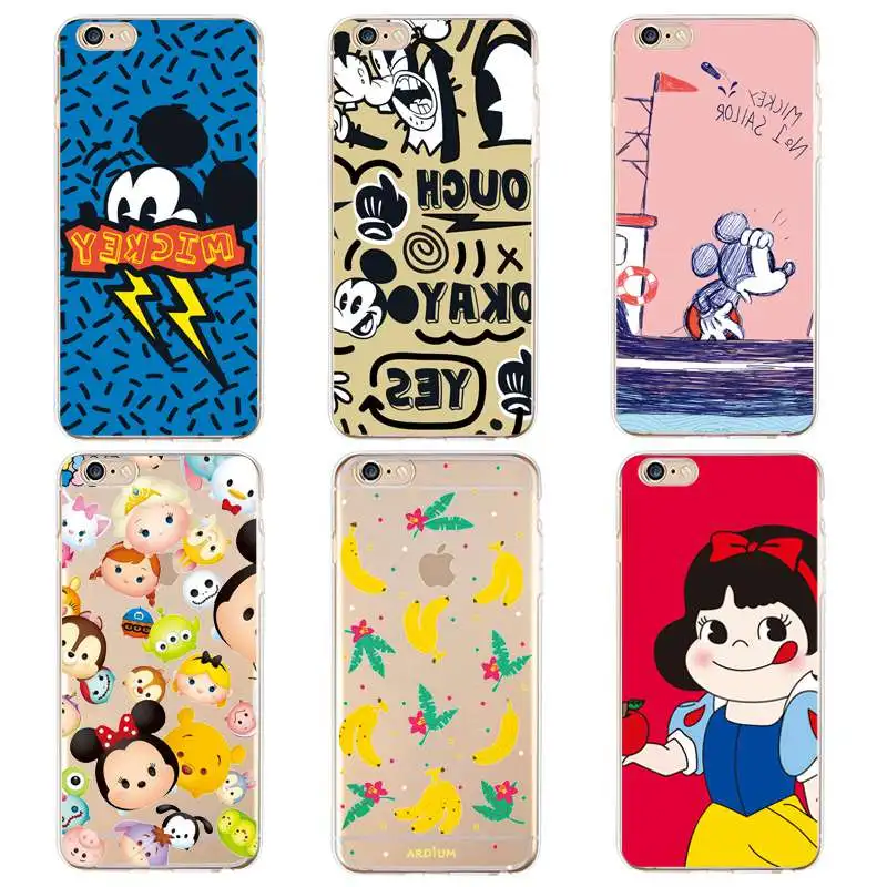 Мягкий прозрачный чехол банан для iPhone 4/4S 5 5S 6 6plus 7 8plus x Micky Fundas крышка с флорой