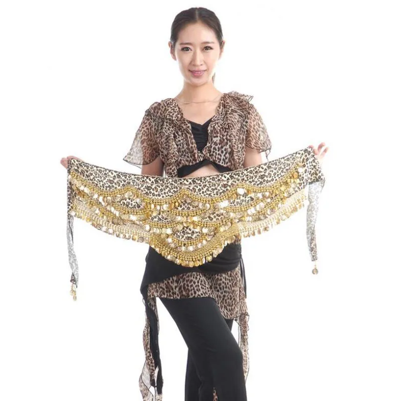 

2016 New arrivals cheap women belly dance hip scarf leopard print gold coins velvet belts for sale