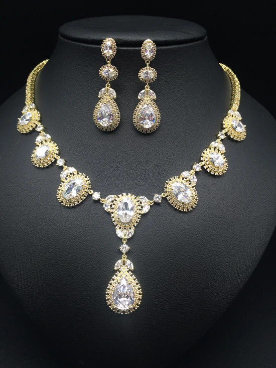 

2019 NEW fashion popular elegant CRYSTAL water drop zircon necklace earring set,wedding bride banquet dinner party dress jewelry