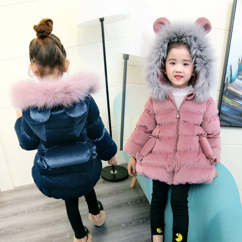 Зимняя куртка для девочек детская одежда для девочек с воротником из натурального меха; утепленная толстовка с капюшоном детская одежда, парки 2 цвета