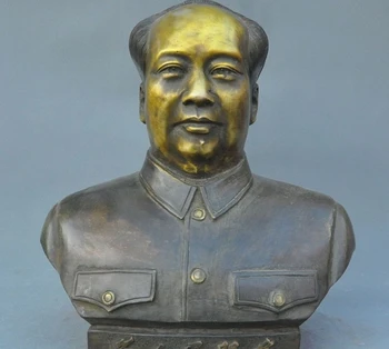 

13"Old Chinese bronze Gilt Great Leader Mao Zedong Chairman Mao Head Bust Statue