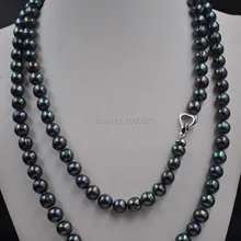 4" длина 10 мм черный натуральный пресноводный жемчуг ожерелье для женщин