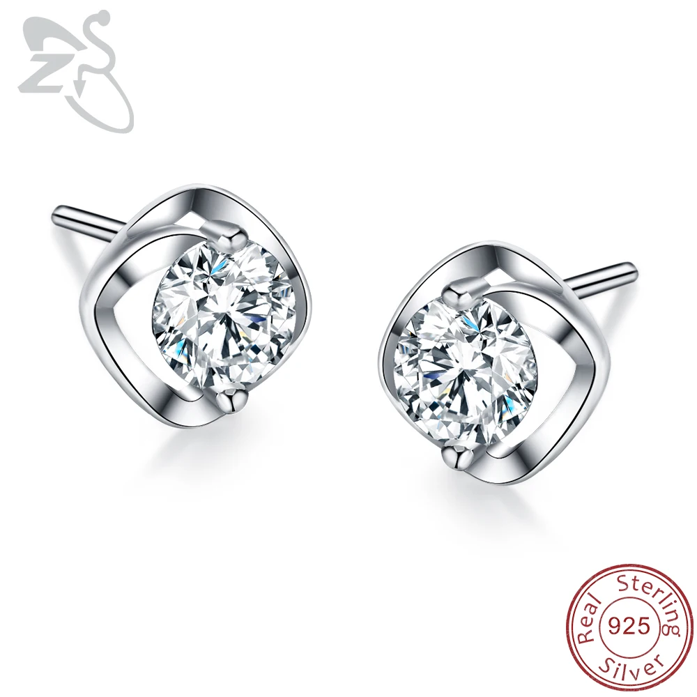 

925 Sterling Silver Stud Earrings for Women CZ Crystal Zirconia Earrings Wedding Parry Jewelry orecchini donna aros mujer oreja
