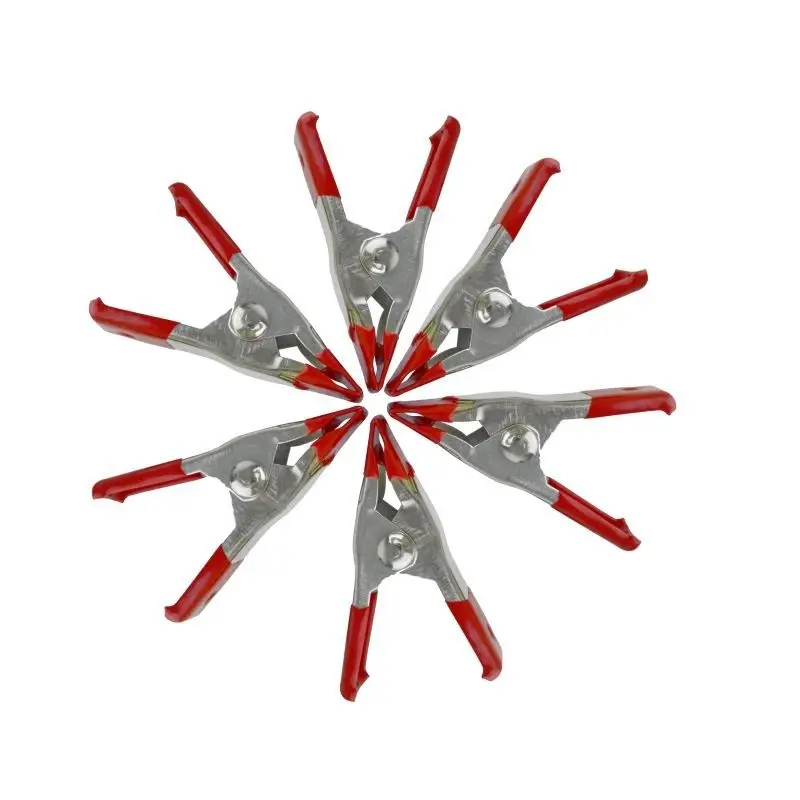 

6pcs 4inch Mini Metal Heavy Duty Spring Clamps Crocodile Clip Red Plastic Tips Tool Clips Grip Holder DIY Hand Tools