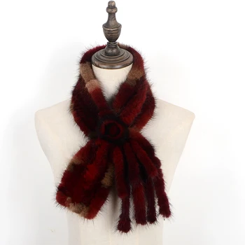 

Harppihop Scarf Women Fashion Knitted Mink Fur Scarf With A Flower For Women in winter Multicolor Fur Shawl Tie fur scarf