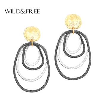 

Wild&Free Women Vintage Multi Circle Earrings Layered Gold Black Color Geometric Metallic Drop Dangle Earrings Pendientes