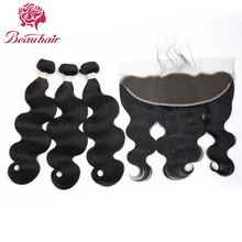Brazilian Hair Body Wave Lace Frontal Free Part Closure With 3 Bundles Human Hair Body Wave Weave Bundles Natural Color