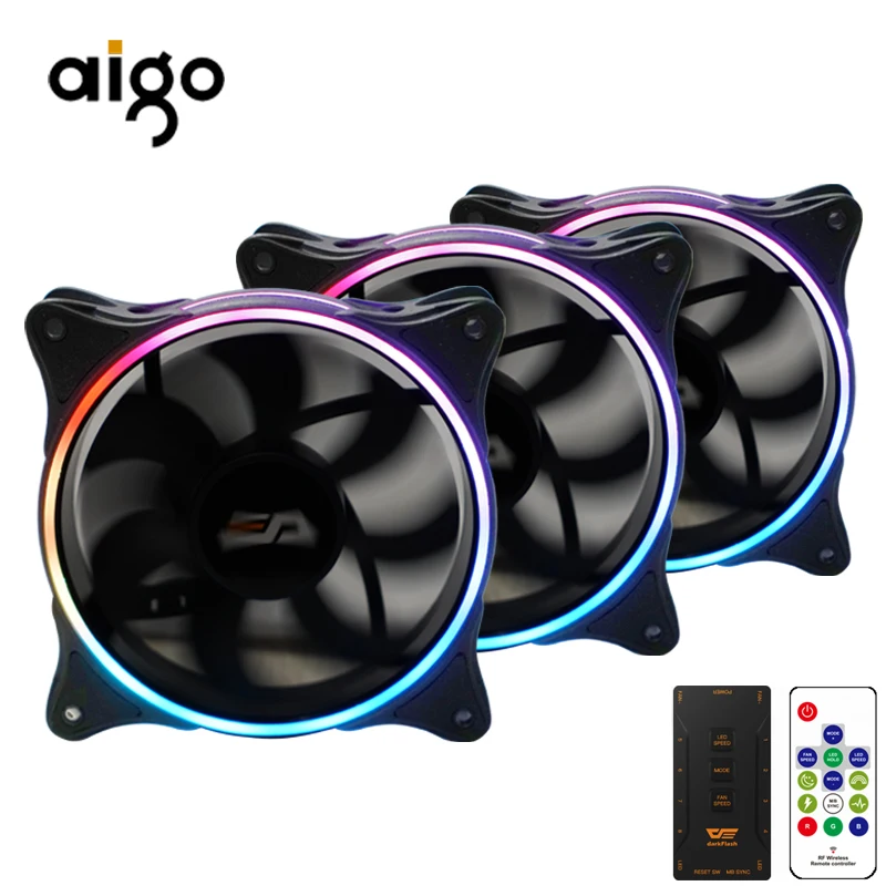 Aigo MR12 120 мм rgb чехол Вентилятор охлаждения кулер Синхронизация с ASUS беспроводной контроллер ПК Вентилятор охлаждения двойное кольцо бесшумный пульт дистанционного управления