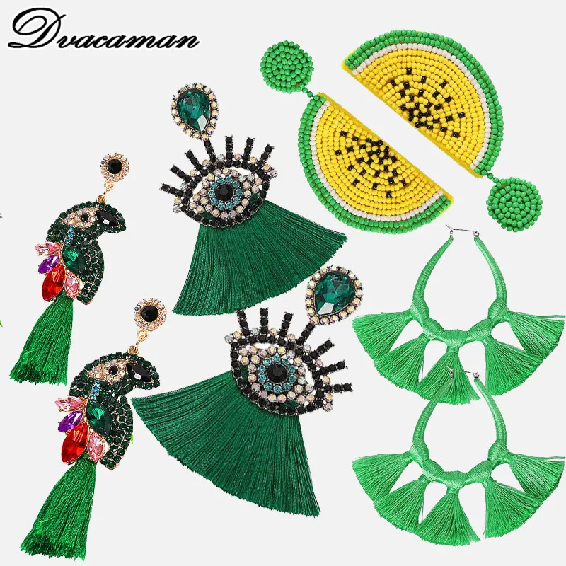 

Dvacaman Bohemian Green Tassel Fringe Eyes Drop Earrings for Women 2019 Trendy Personality Rhinestone Statement Earrings Jewelry