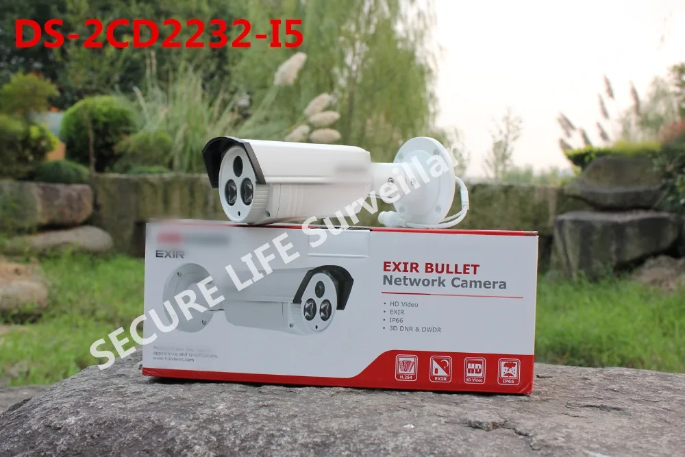 Free shipping DS-2CD2232-I5 English version 3MP EXIR bullet cctv camera POE IR 50 meters ip camera with bracket DS-1212ZJ Wholesale Security & Protection