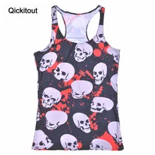 Qickitout топы летние женские блузки без бретелек без рукавов с цифровым принтом повседневные череп капля крови топы на бретелях Женская жилетка