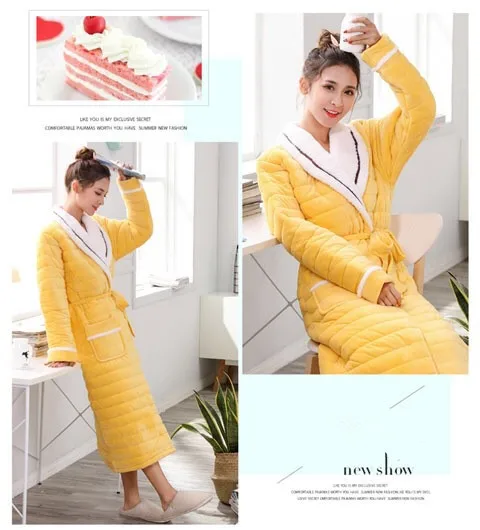 Women Winter Sleeping Robes Night Wear Clothes Women Pajamas Adjustable Waist Flannel Thick Warm Pajamas Winter Padded Robe JW335 (5)