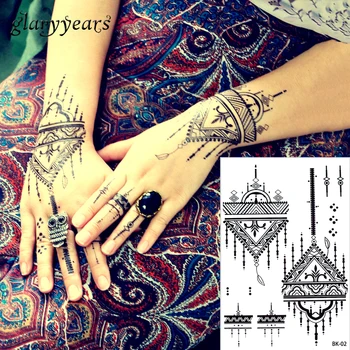 

glaryyears 3 Pieces/lot Temporary Black Tattoo Flower Lace Chest Hands Pendant Tattoo Sticker Fake Beauty Women Henna Makeup Art