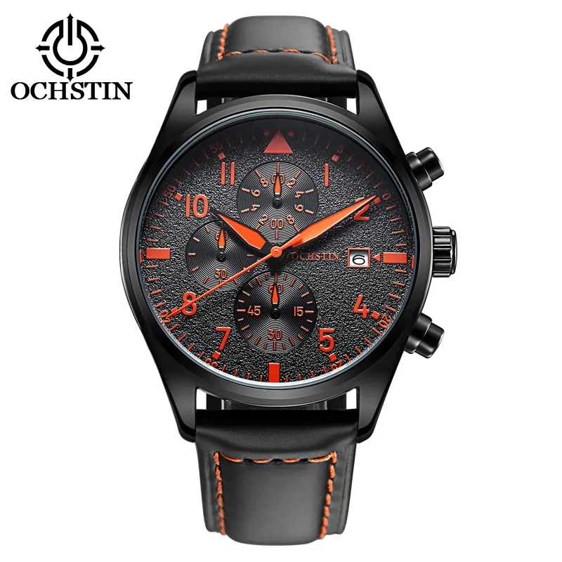 

OCHSTIN Top Brand New Fashion Men Watch Chronograph Luminous Date Mens Quartz Wristwatches Genuine Leather Business Mens Clock