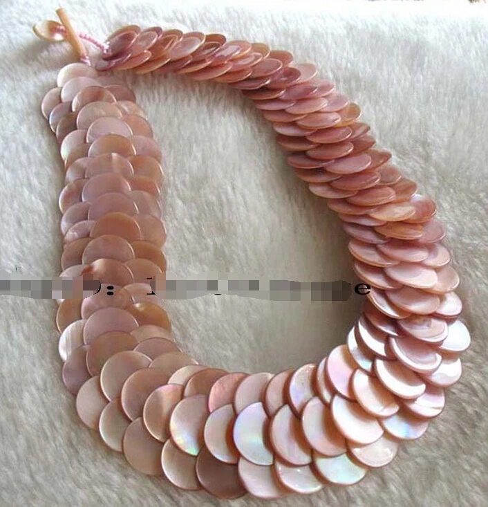 

Hot sale A>3rows sea shell pearl coin pink handcraft necklace 18" 6.07 6.08