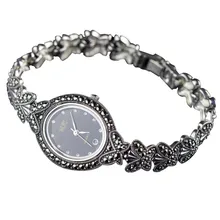 Hot Sale Top Quality Butterfly Style Bracelet Pave Marcasite Wrist Watches Women Retro 925 Sterling Silver Watch Real Silver