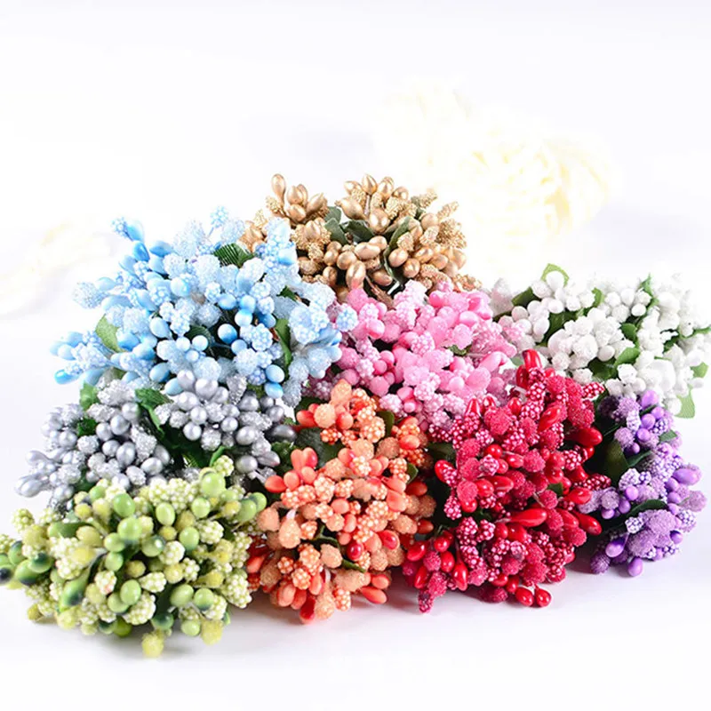 

12PC Stamen Sugar Handmade Artificial Flowers Cheap Wedding Decoration DIY Wreath Needlework Gift Box Scrapbooking Fake Flower