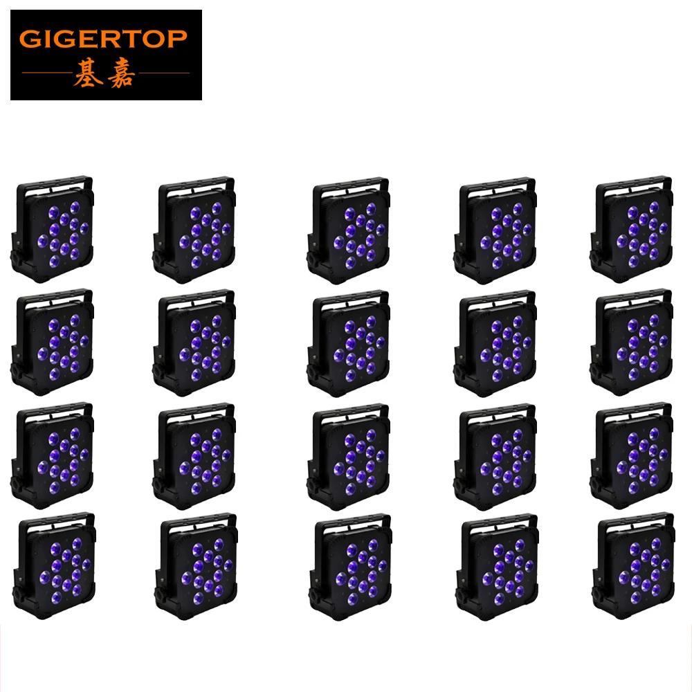 

Free shipping 20pcs/lot,12pcs 18W RGBWA UV LED Flat Lighting Fixture Taiwan LED Stage Lighting DMX 6/10CH 90V-260V 6 Color Par