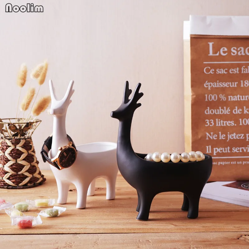 

NOOLIM Nordic Creative Abstract Elk Ceramic Ornaments Storage Jewelry Candy Storage Holder Key Storage Box Tray Tabletop Decor