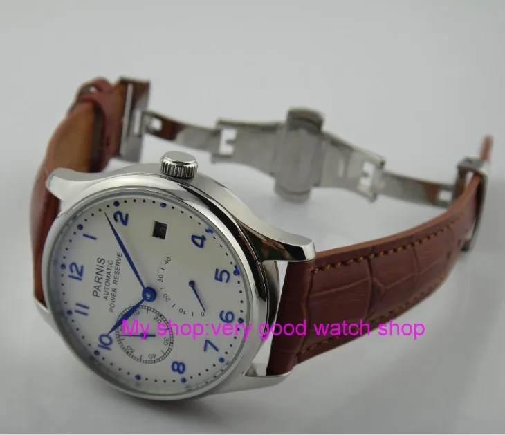 

Butterfly buckle 43mm PARNIS White dial power reserve Automatic Self-Wind Mechanical movement men's watch Mechanical watches f3