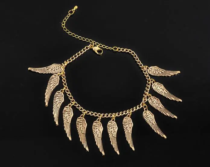 Vintage angel wings Anklet female fashion alloy gold plated foot bracelet women barefoot sandals jewelry