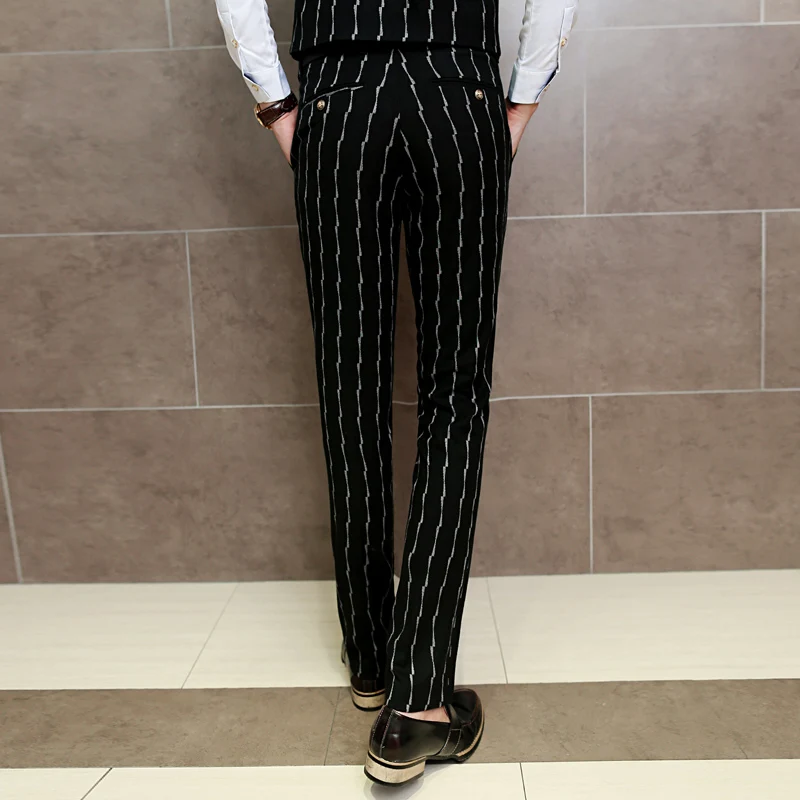 2019 Classic Black Striped Pants Men Fashion Business Wedding Banquet Man Dress Pants Size 29-34 Leisure Mens Suit Trousers
