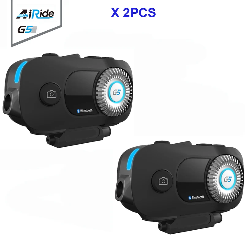 

2PCS AiRide G5Pro 500m 4 Riders Group Intercom MP3 HD 1080P Video Recorder Camera Motorcycle Bluetooth Intercom Helmet Headset