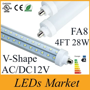 

T8 V-Shaped Led Tube Cooler Light 4ft 28W Single Pin Fa8 Led Light Tubes 270 Angle Double Sides Led Chip AC/DC12V UL cUL CE&ROHS