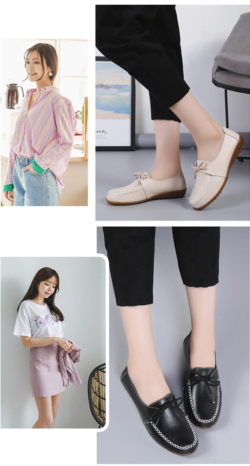 Genuine leather flats ladies Oxford shoes big size 270 loafers solid white shoes women new arrival casual flats woman shoes