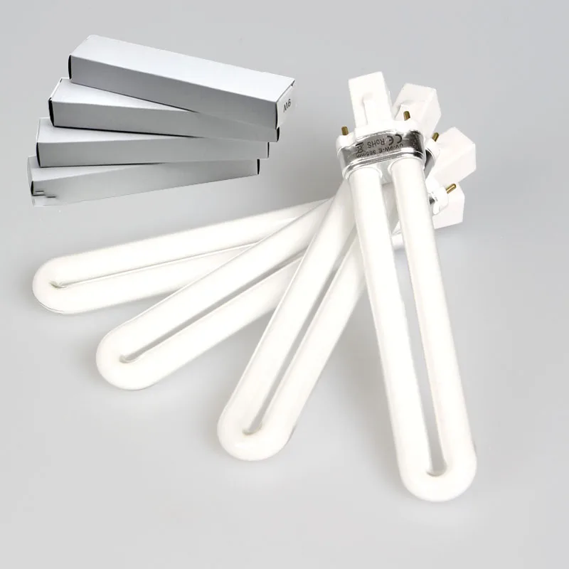 

10PCS/ Lot 9W U Shape Gel UV Lamp Light Bulbs U-shape 2-pin For 36W 9W UV Gel Nail Polish Dryer 365nm Dryer White Light Bulb