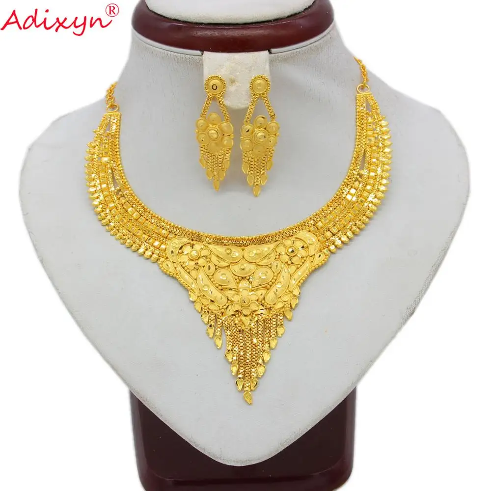 

Adixyn Exquisite Gold Necklace&Earrings Jewelry Set for Women Gold Color /Copper Jewelry Ethiopian/India Party Gifts N07129