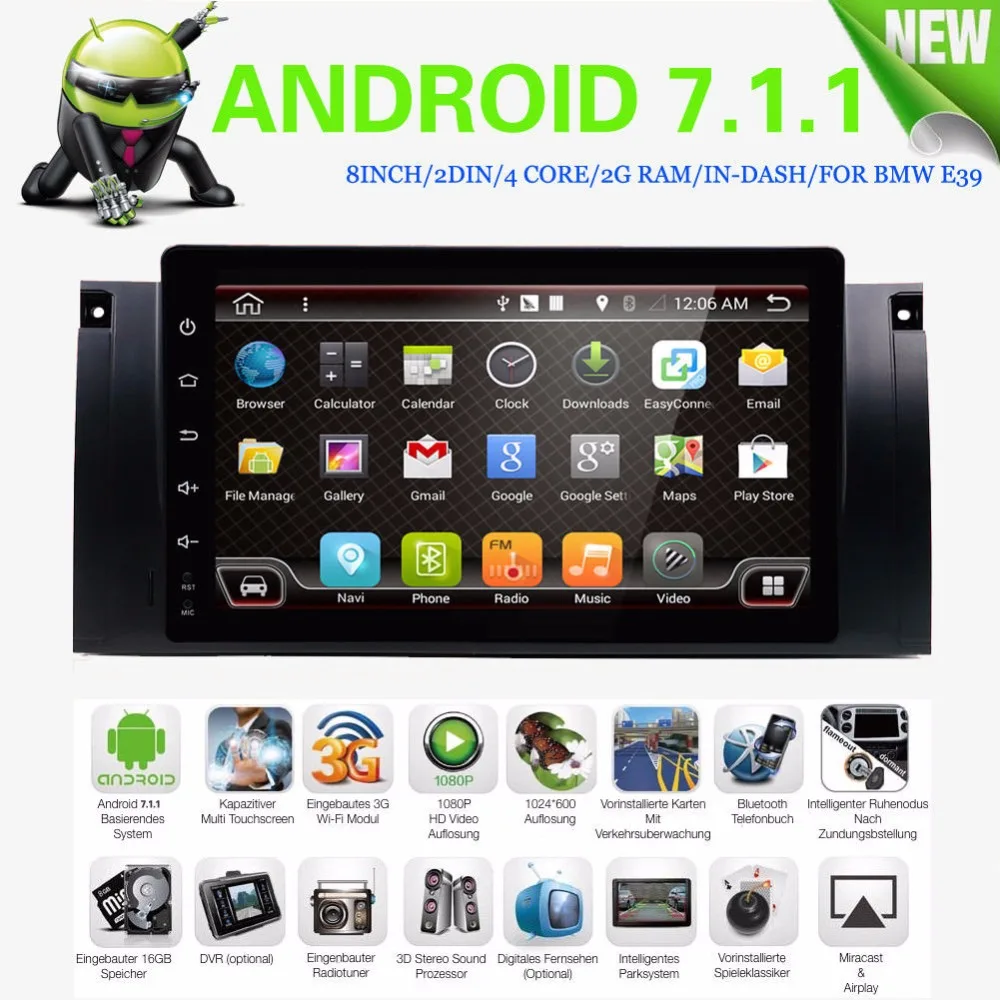 

9"Android 7.1 Quad Core Radio GPS Car DVD Player For BMW 5 (E39) 1995-2003 For BMW X5(E53) 2000-2006