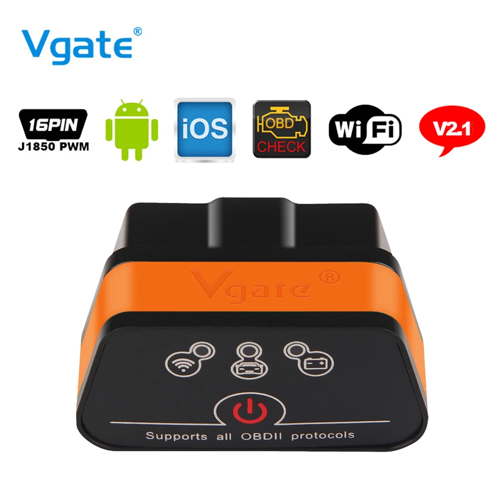 

Original Vgate iCar2 Wifi OBD2 ELM327 China ELM 327 V2.1 Wi Fi OBD 2 Diagnostic Tool Scanner Wi-Fi OBDII For iPhone iOS Android