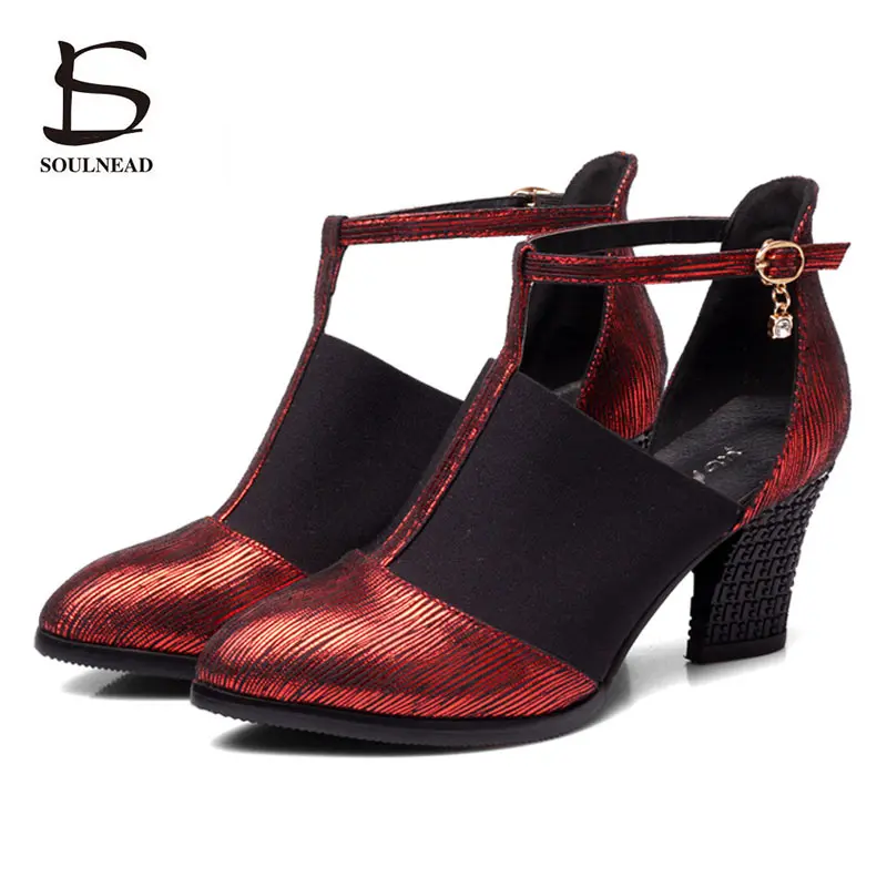 

New Women Pointed Toe Latin Dance Shoes Heels 6CM Ladies Ballroom Tango Dance Shoes Red Black Modern Square Dance Shoes LD-5365