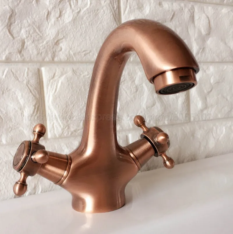 Antique Red Copper Double Handle Control Antique Faucet Kitchen Bathroom Bath Mixer Hot and Cold Tap znf390