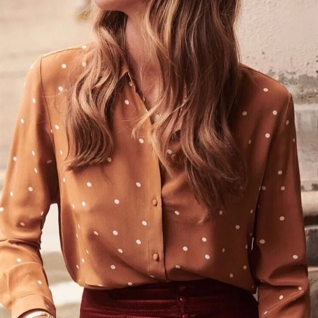 

Summer Vintage Polka Dot louse Long Sleeve shirt Women Camisas Femininas Casual Tops and blouses