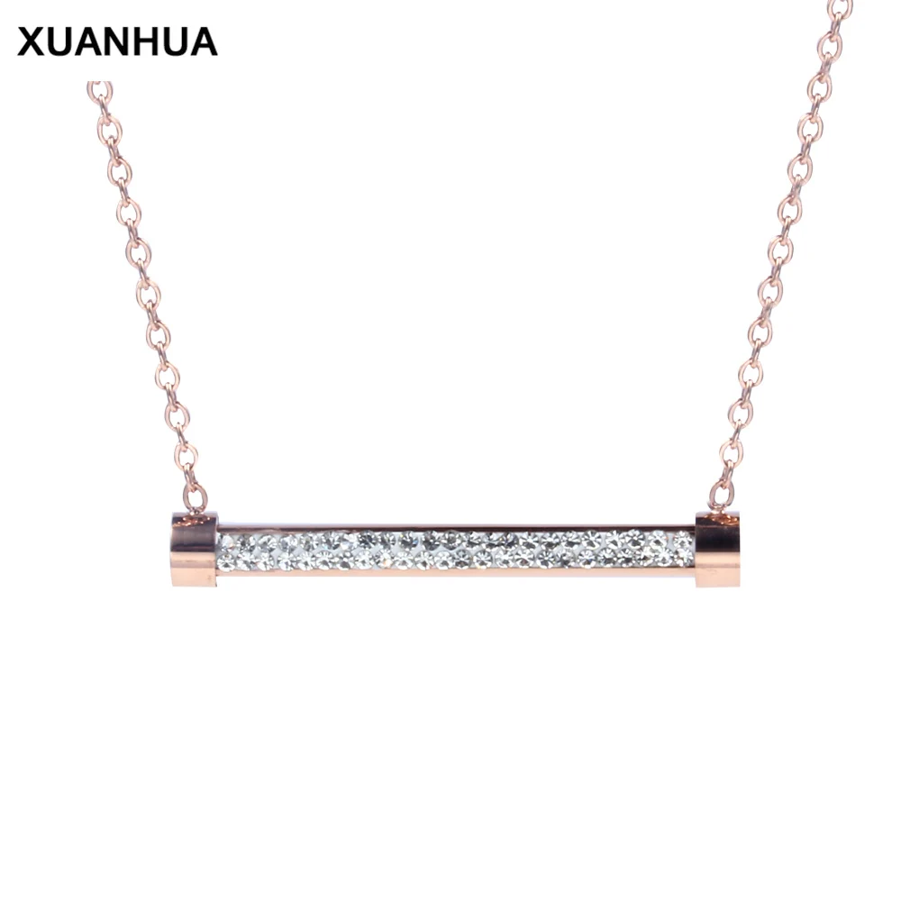XUANHUA Stainless Steel Rose Necklace Chain Necklace Stone Collares Jewellery Women Jewelry Fashion Choker Valentines Day Gift