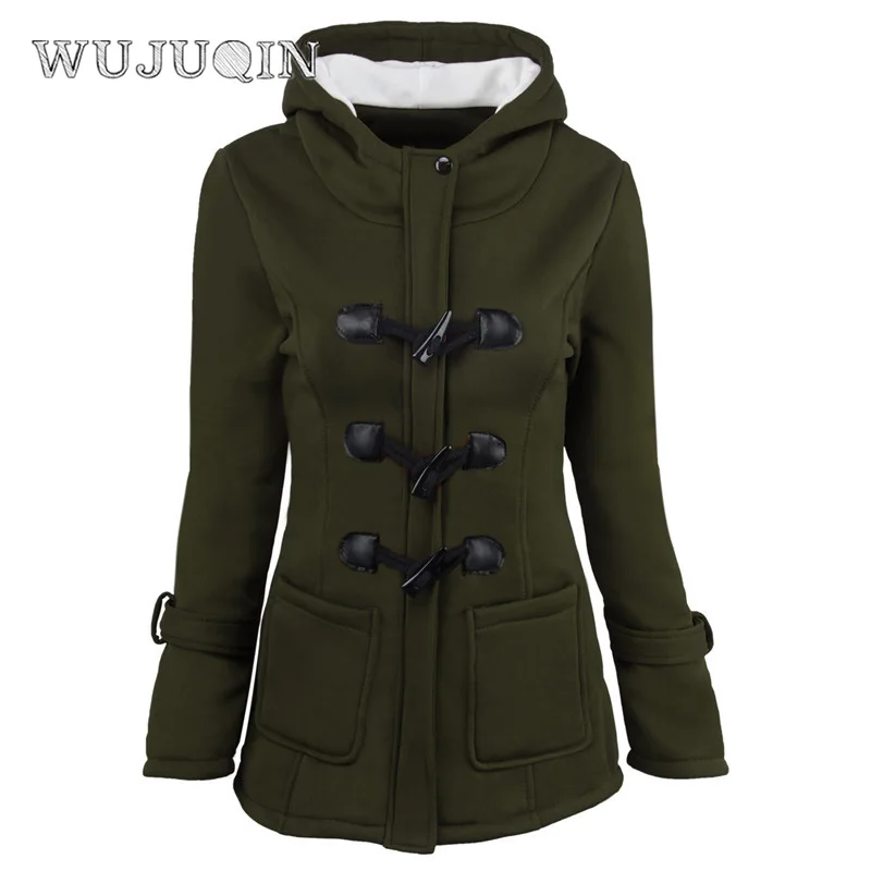 

2017 Winter Coat Jacket Warm Parkas Female Overcoat High Quality Quilting Cotton Coat Horn Button with hooded Solid long Parkas