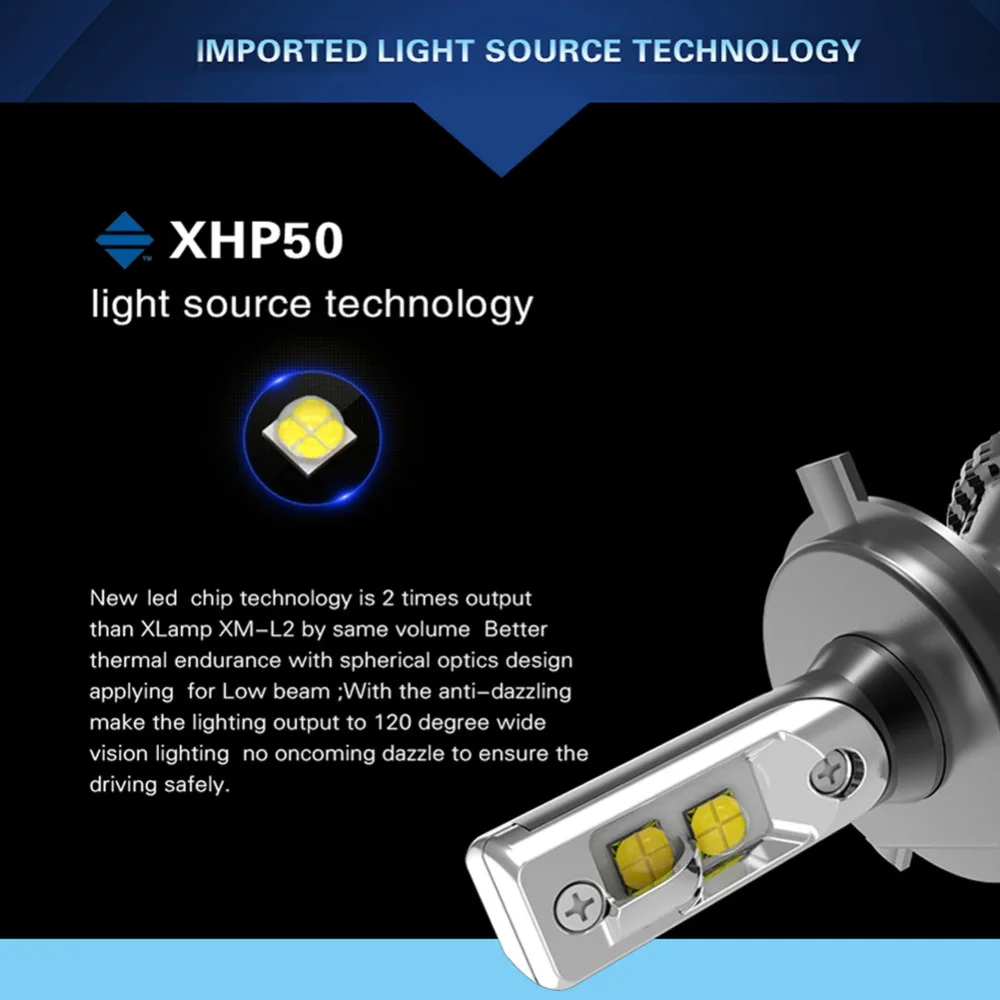 1 пара автомобилей головной светильник H7 светодиодный H4 H11 HB4 H8 HB3 H9 9005 9006 XHP50 светодиодный головной светильник s лампы 60 Вт 8000LM автомобильных противотуманных фарах светильник 6500k