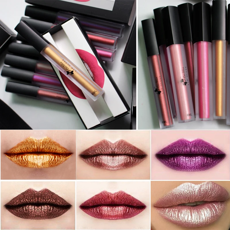 Nieuwe hot fashion gold metallic lipgloss matte vloeibare lipstick