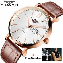 Бренд GUANQIN часы мужские водонепроницаемые спортивные кварцевые часы с датой недели повседневные часы с кожаным ремешком Мужские наручные часы Relogio Masculino