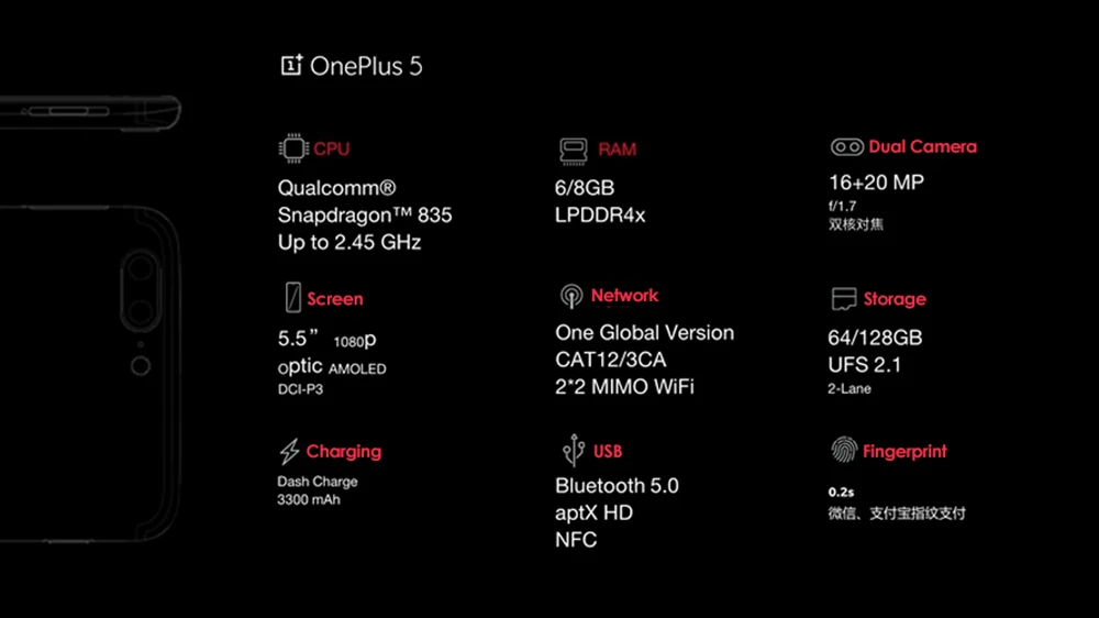 Международная прошивка Oneplus 5 4G LTE мобильный телефон Snapdragon 835 Android 7,0 5," FHD 8 Гб ram 128 ГБ rom МП NFC