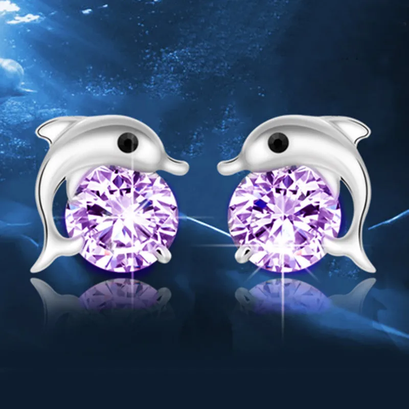 

Fashion Jewelry Silver-color Dolphin Earring Quality Zircon Stud Earrings for Women