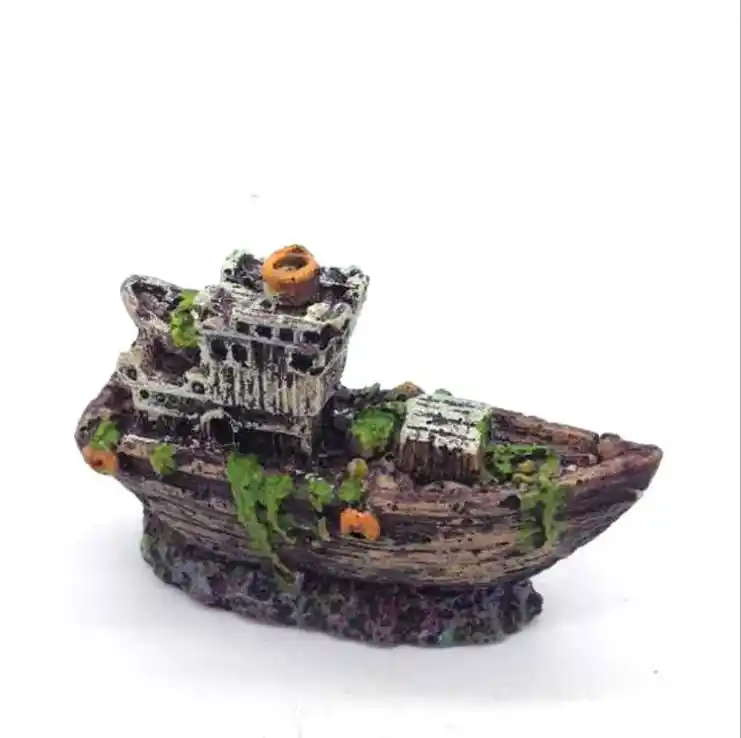 Mini Wreck Sunk Sailing Boat Fish Tank Aquarium Decoration Secret