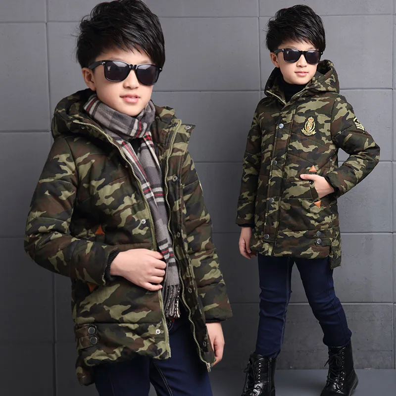 New Boys Winter Jacket warm Camouflage coats hooded Jongens Winterjas