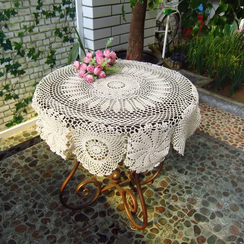 Creative Crochet Table Cloth Vintage Hollow Out Table Cover DIY Home Wedding Party Decor Round Coffee